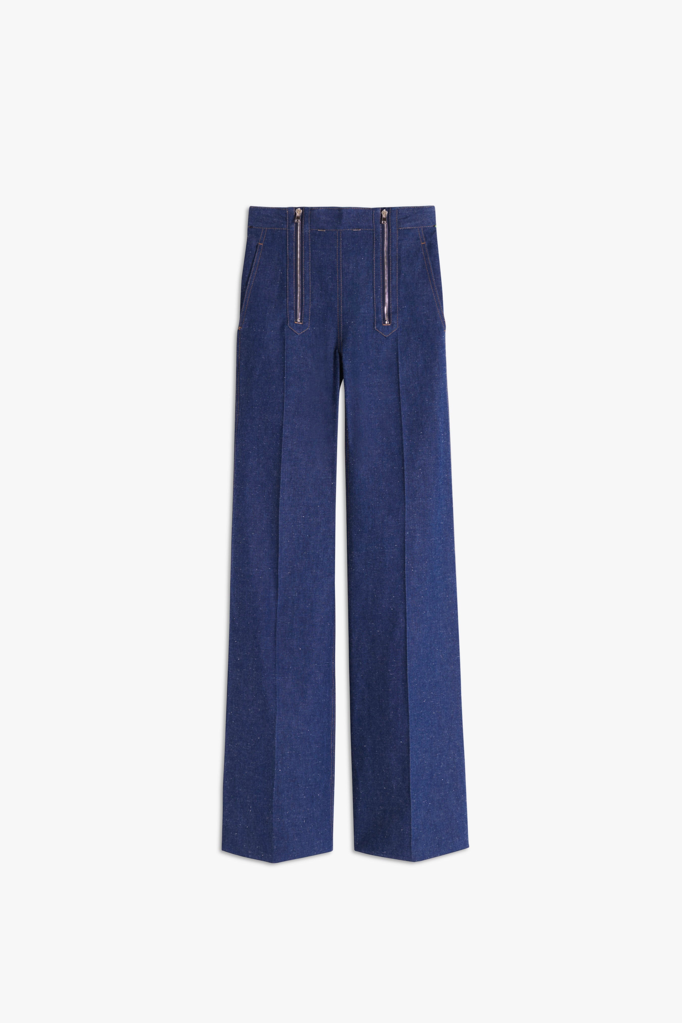 Zip Detail Flare Jean in Serge Blue - 1