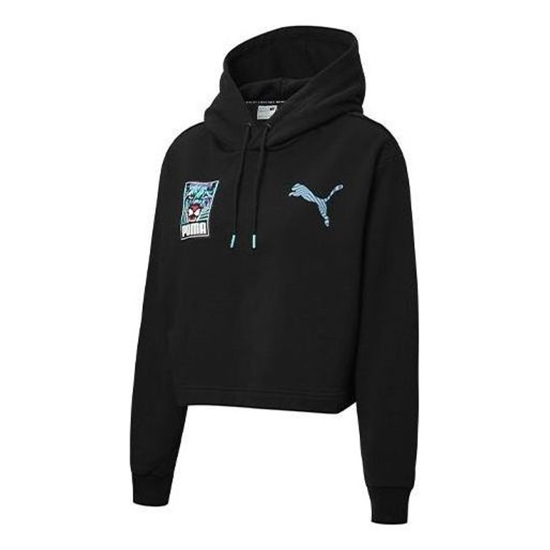 (WMNS) PUMA Claw Pack Logo Hoodie 'Black Blue White' 596635-01 1