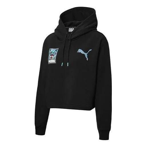(WMNS) PUMA Claw Pack Logo Hoodie 'Black Blue White' 596635-01 - 1