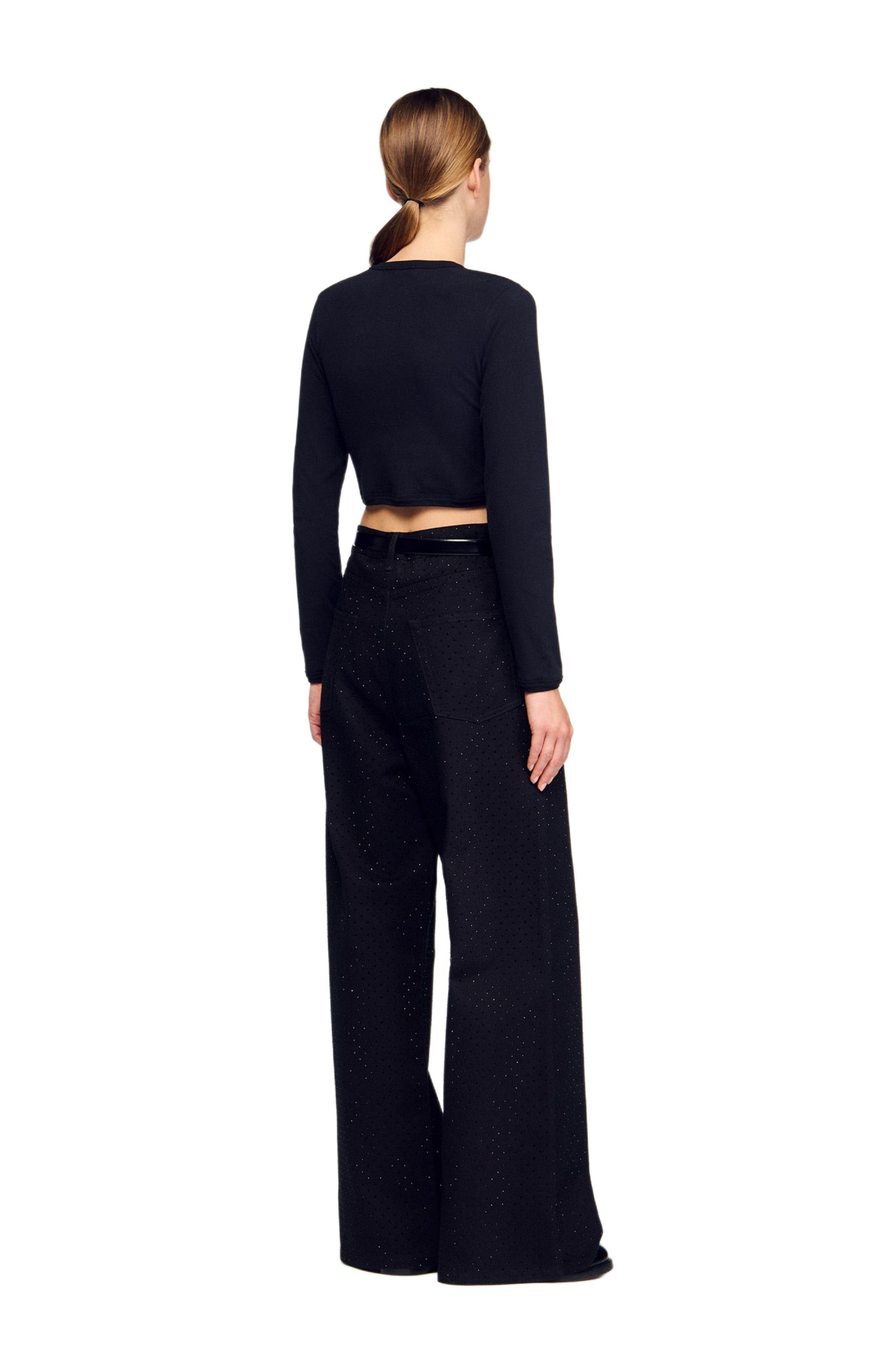 SANDRO Cropped embroidered T-shirt in Black at Nordstrom - 2
