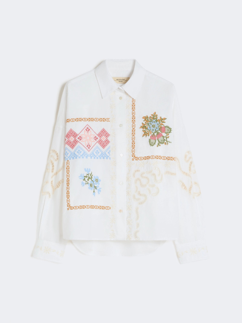 FONTE Cotton blouse with lace and embroideries - WHITE 1