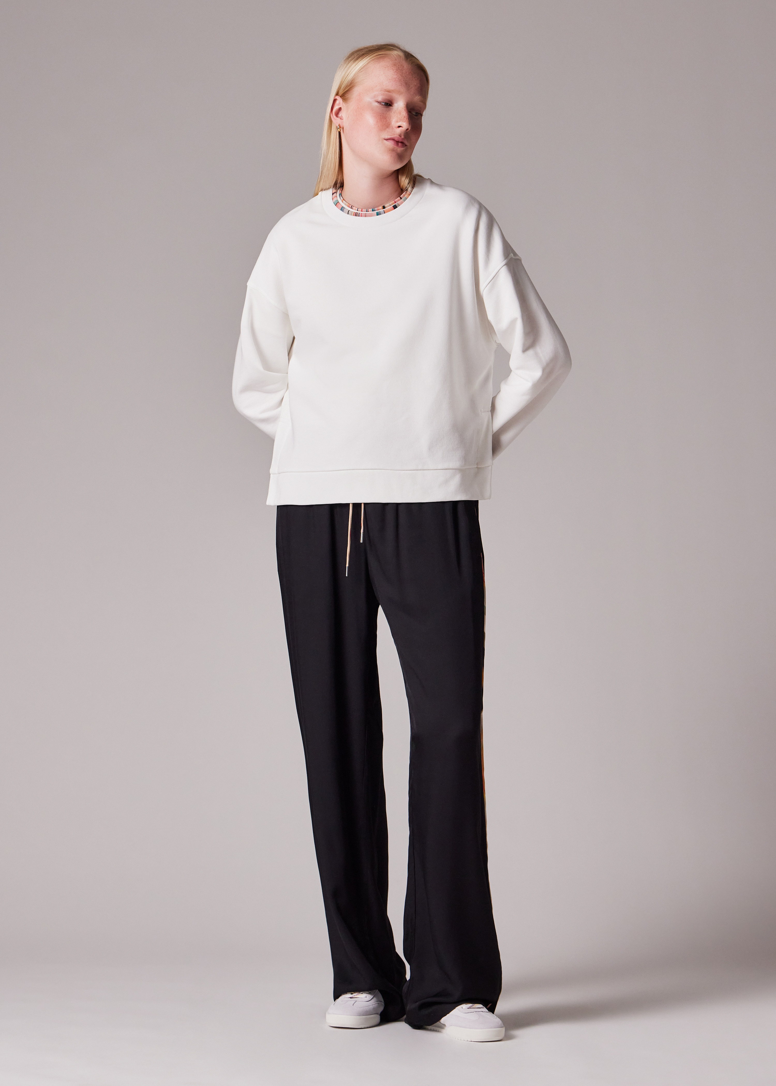 Women's Ecru Sweatshirt with 'Swirl' Trim - 5