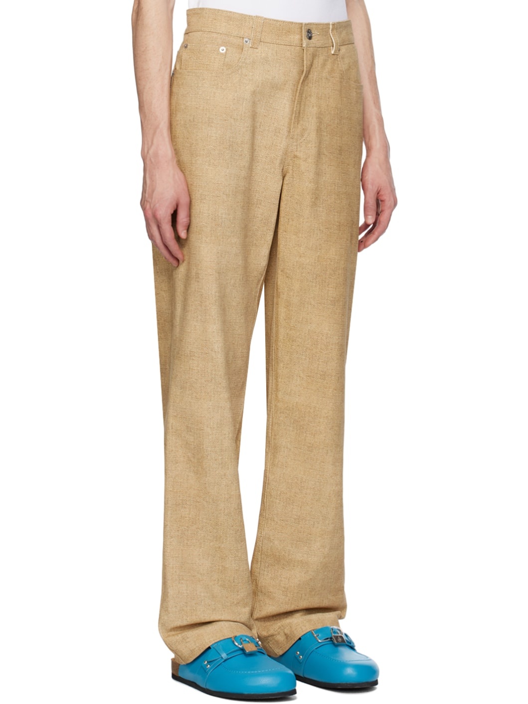 Beige Straight-Fit Leather Pants - 2