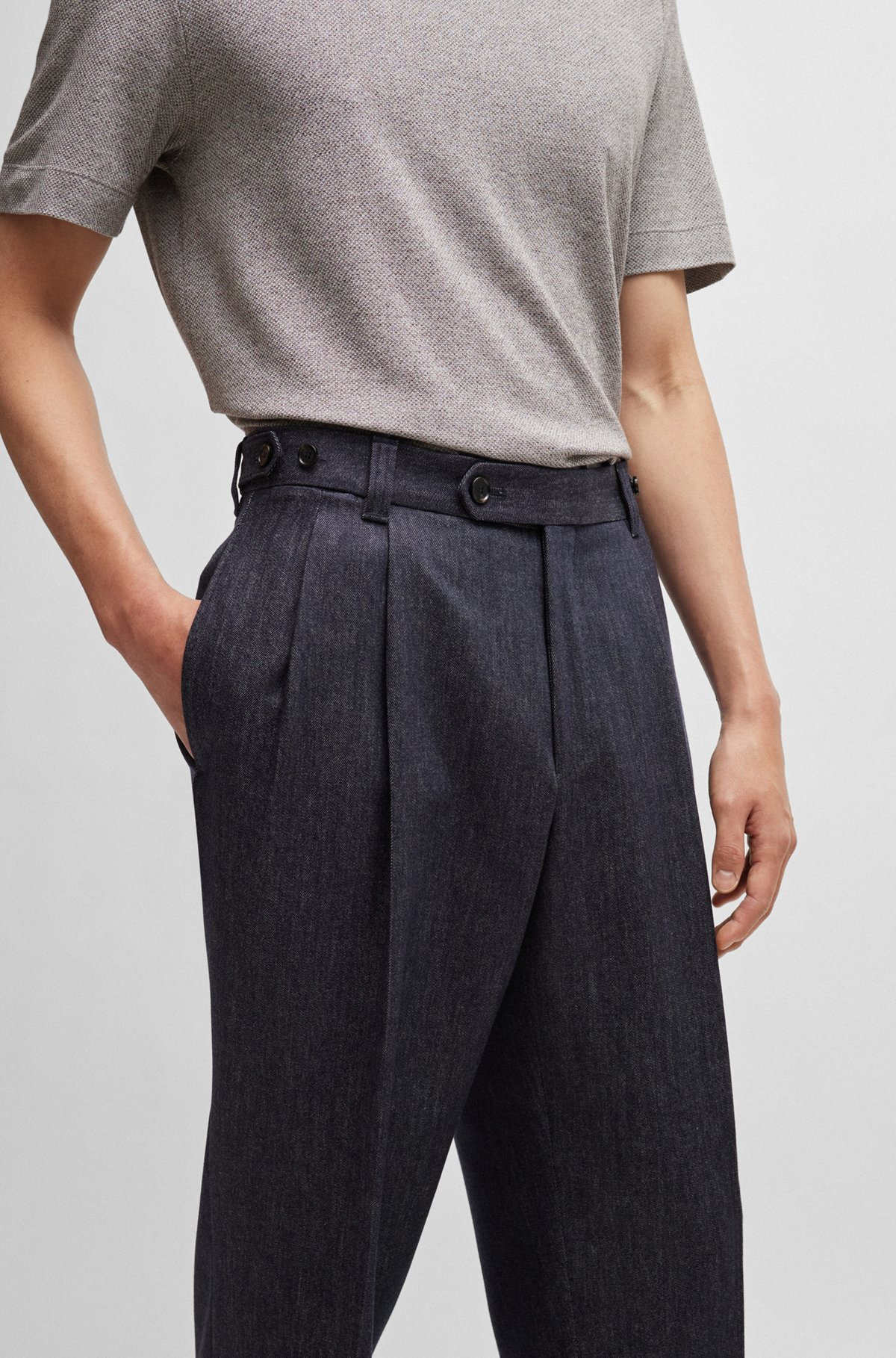 RELAXED-FIT TROUSERS IN DENIM-EFFECT WOOL - 5