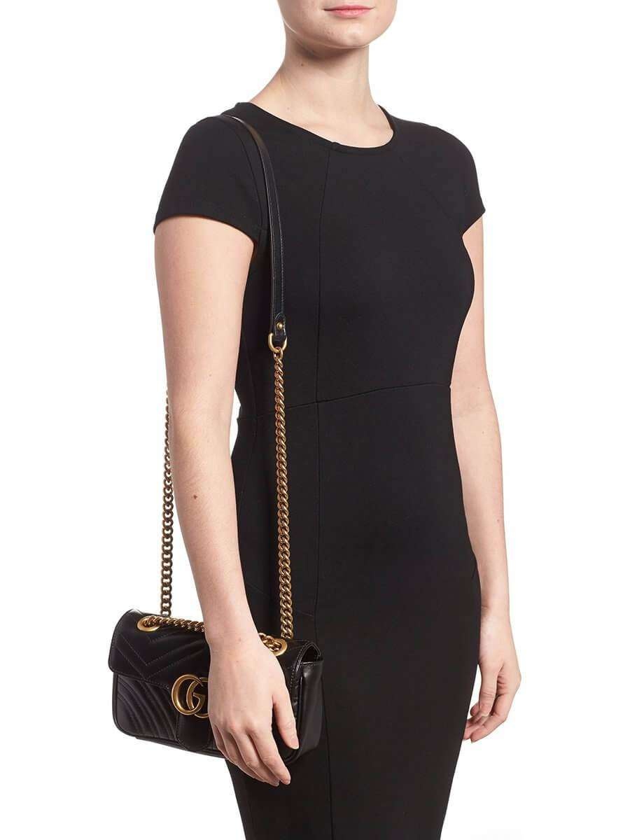 GG Marmont Mini Matelassé Black Leather Shoulder Bag - 5
