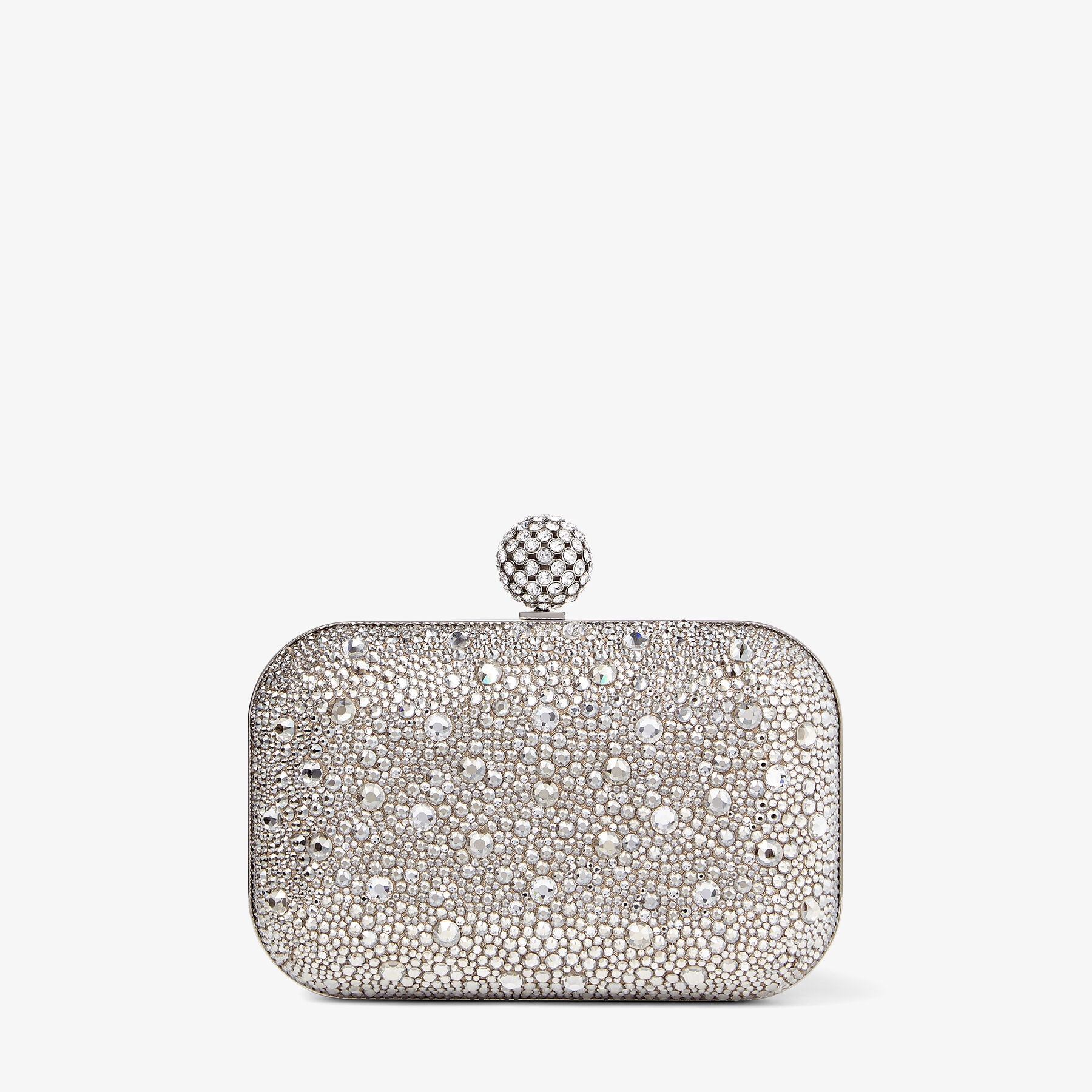 Cloud
Nude Shimmer Suede Clutch Bag with Hotfix and Crystal-Encrusted Sphere Clasp - 5