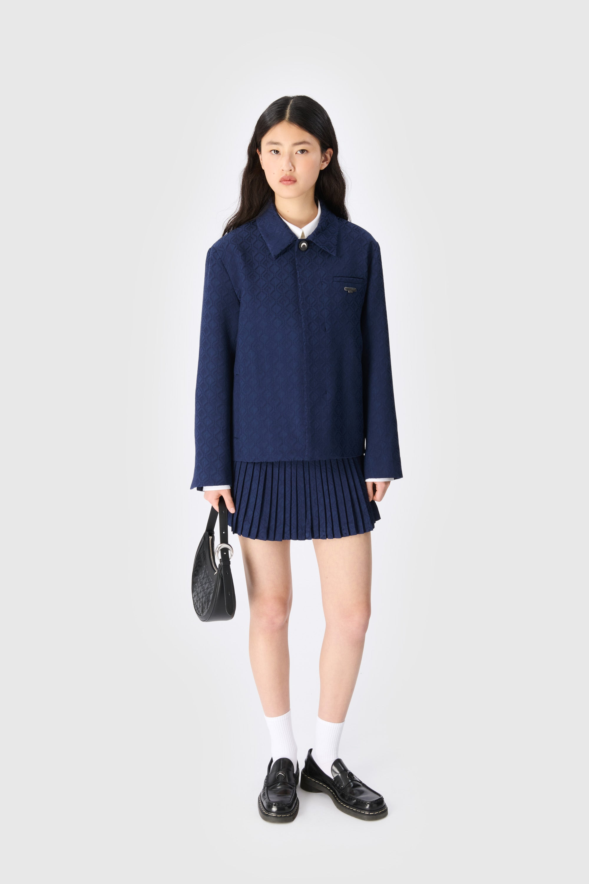 Moon Diamond Jacquard Tailoring Pleated Skirt - 2