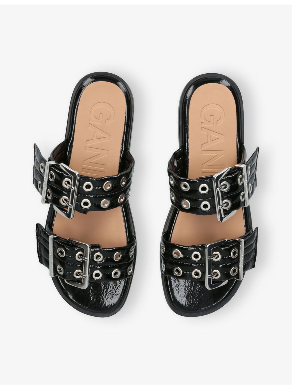 Feminine Buckle Two-Strap Vegan Leather Sandals - 2