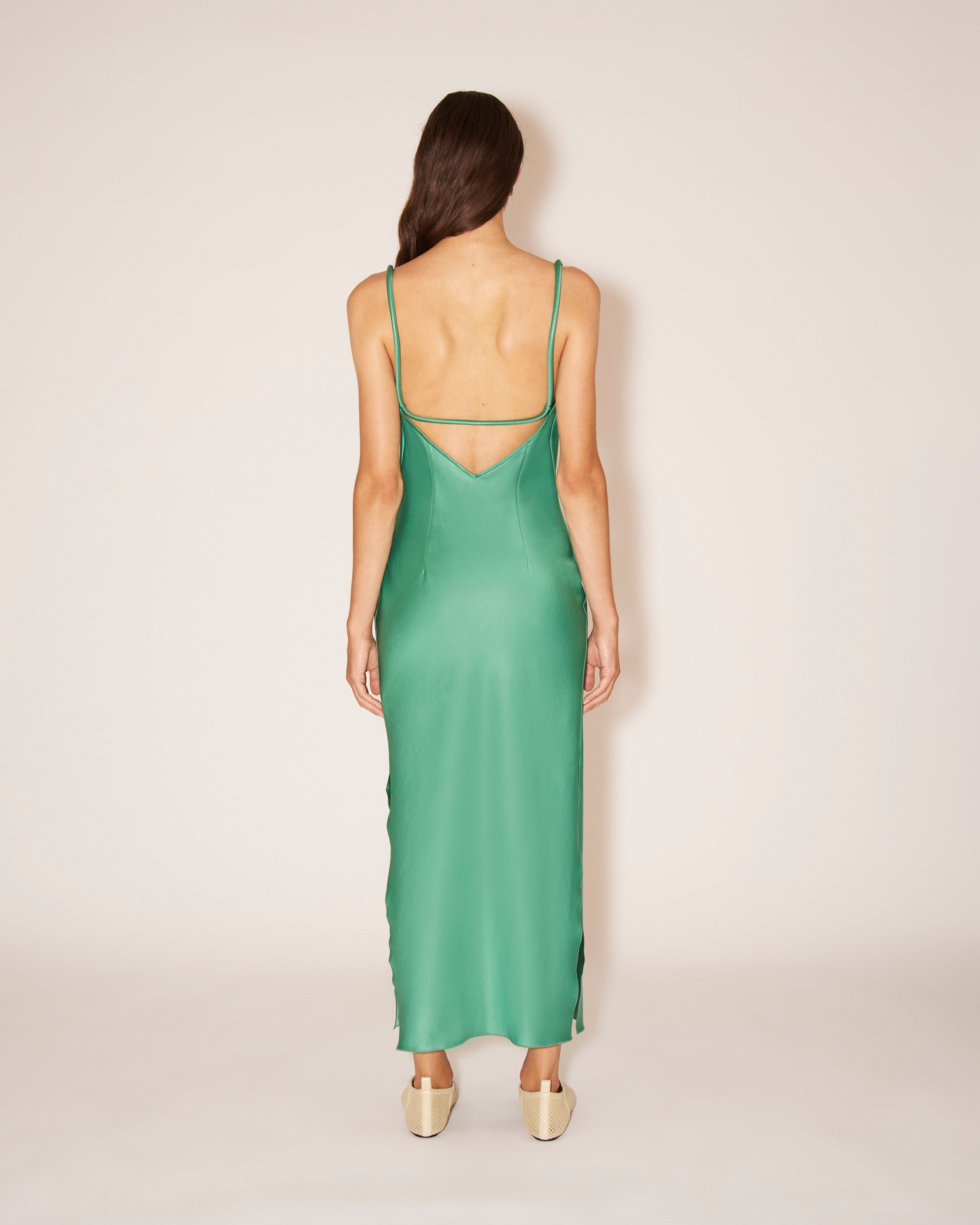 IRMA - Glossy satin slip dress - Green - 4
