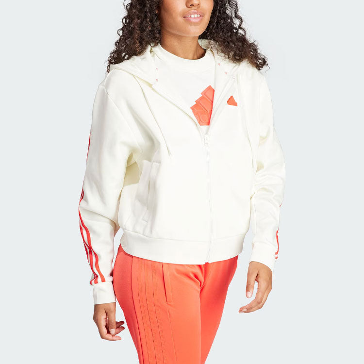 (WMNS) adidas Future Icons 3-Stripes Full Zip Hoodie 'White Bright Red' IS3679 - 5