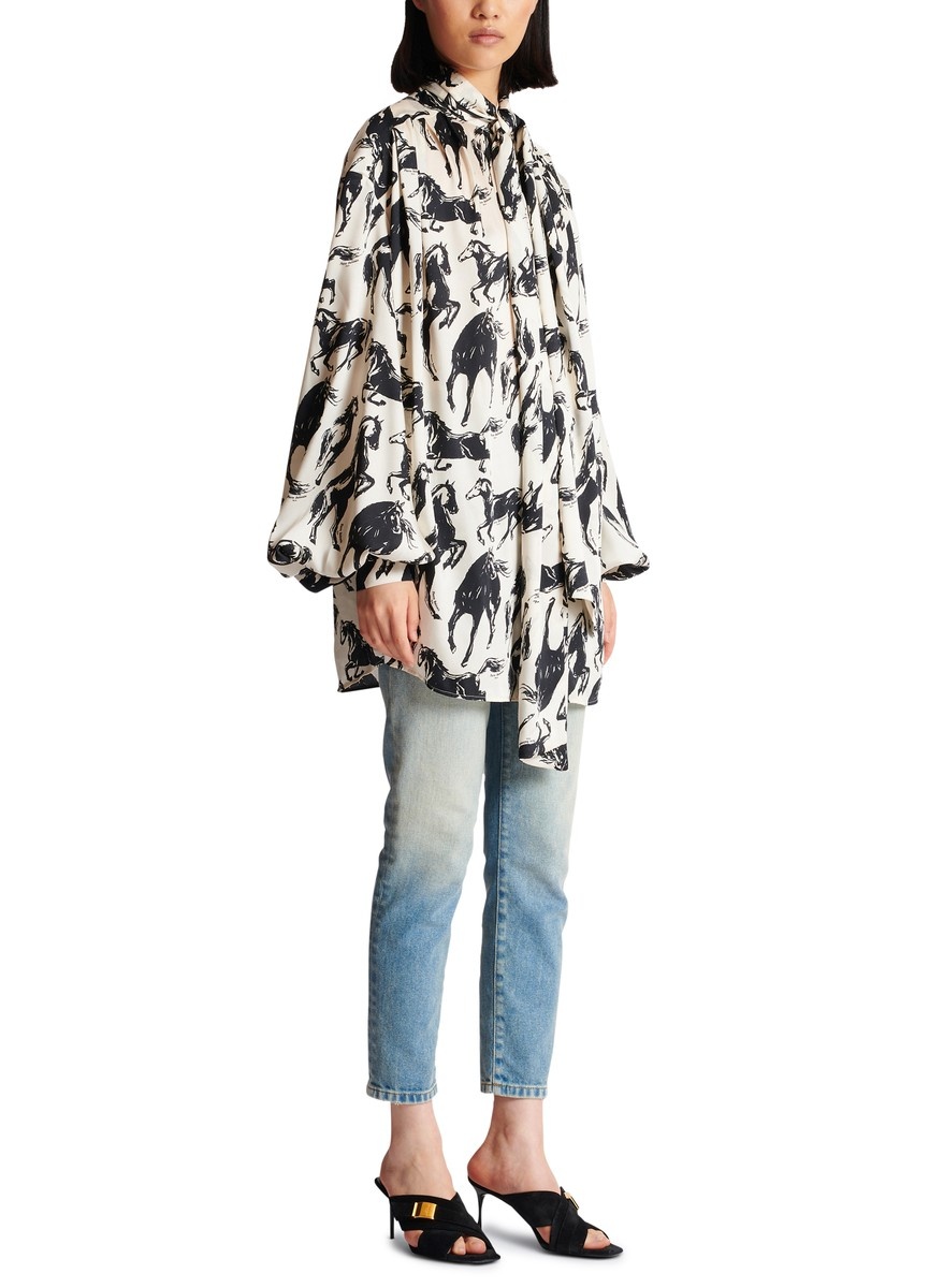 Printed Silk Shirt with Tie-Neck - 6