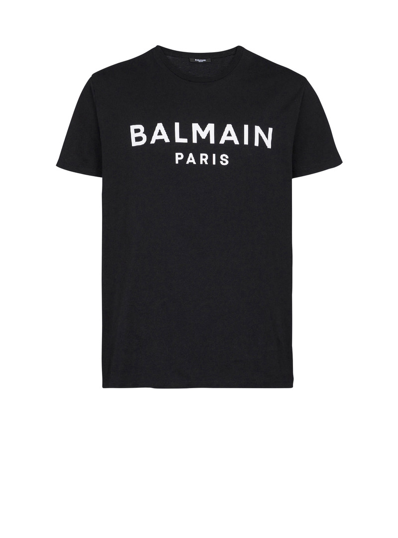 Eco-designed 코튼 Balmain Paris 로고 인쇄가있는 T 셔츠 - 1