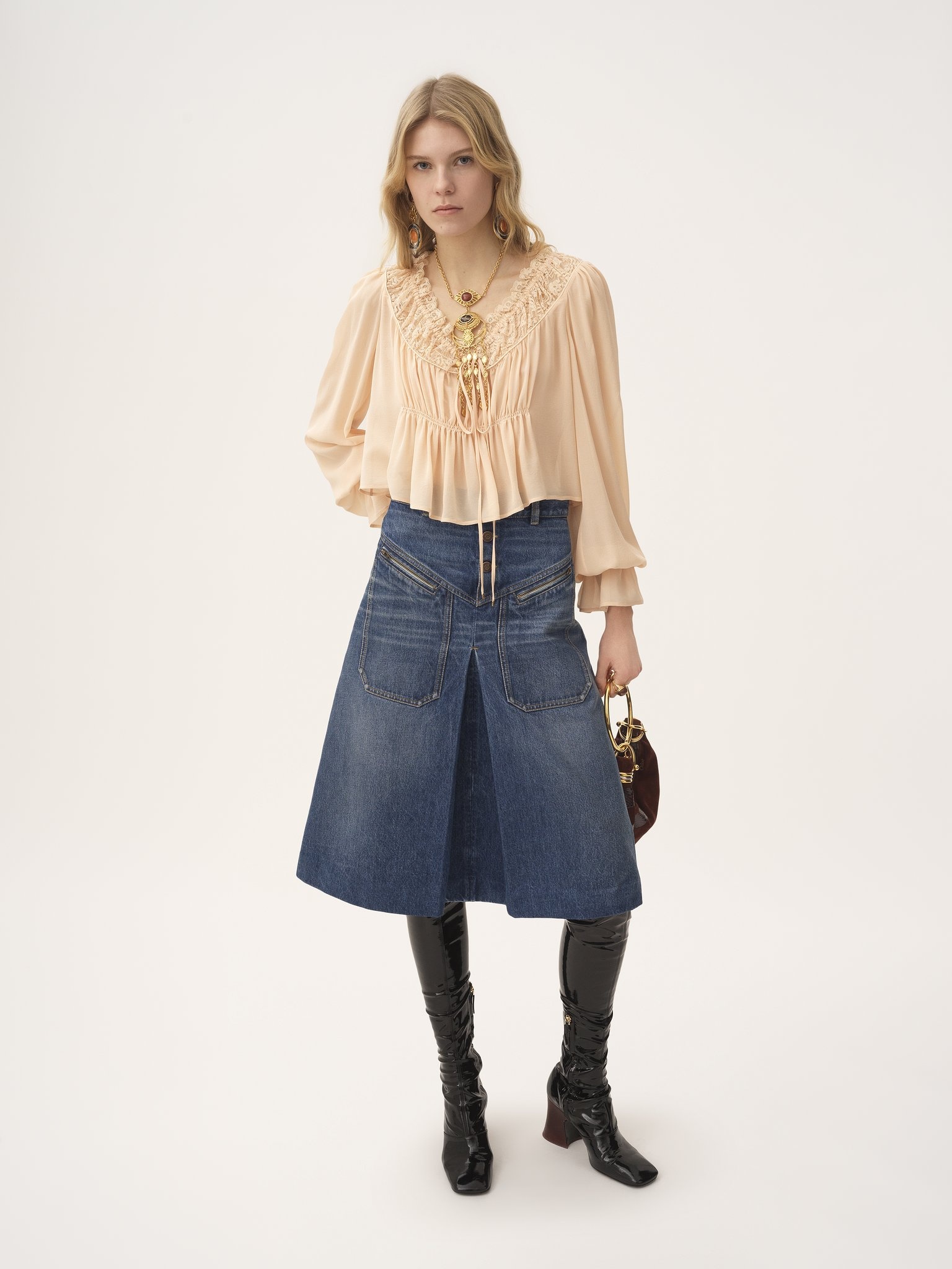 KNEE-LENGTH SKIRT IN DENIM - 3