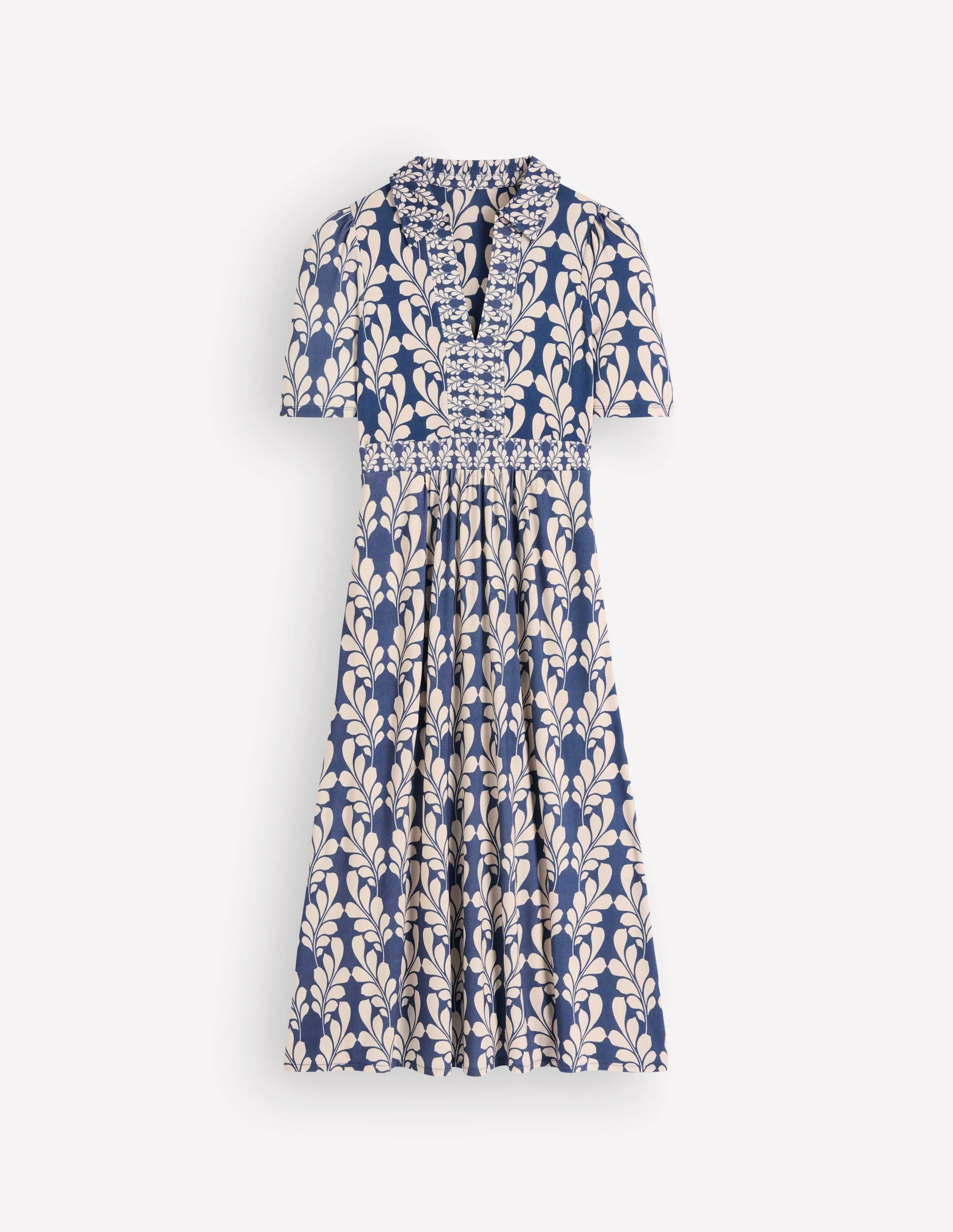 Heidi Jersey Midi Tea Dress-Denim Blue, Delicate Trail - 1