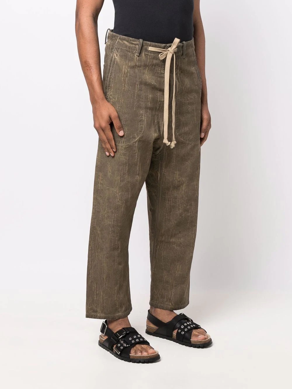 drawstring drop-crotch cotton pants - 3