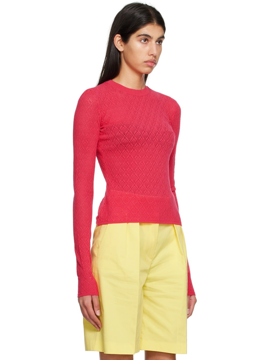 Pink Crewneck Long Sleeve T-Shirt - 2
