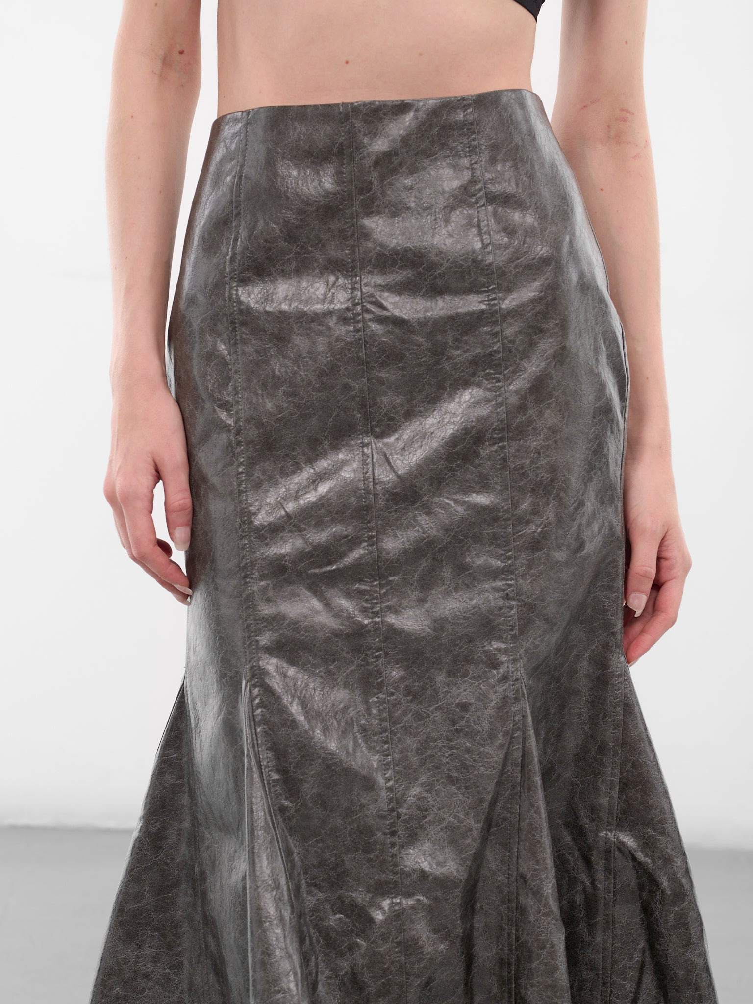 Brown Leather Kelp Midi Skirt - 4