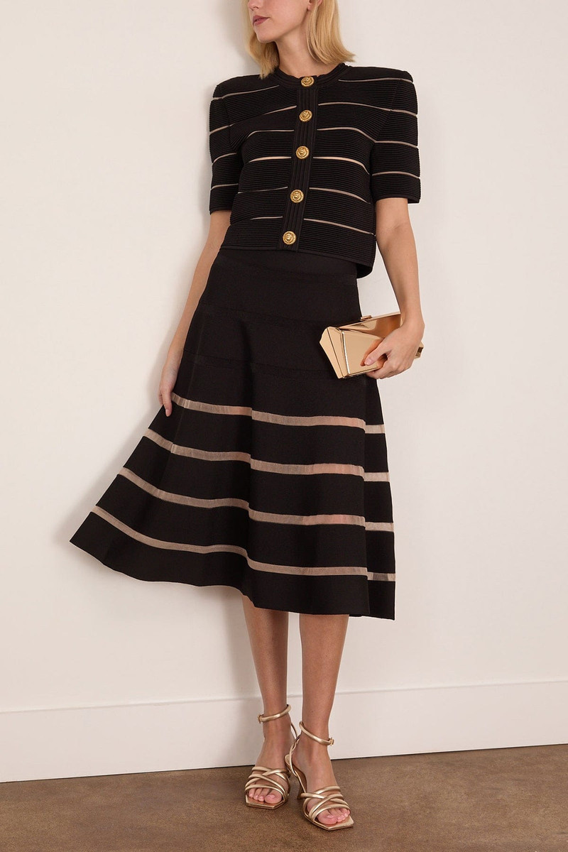 Balmain Stripe Knit Flare Skirt in Black outlook