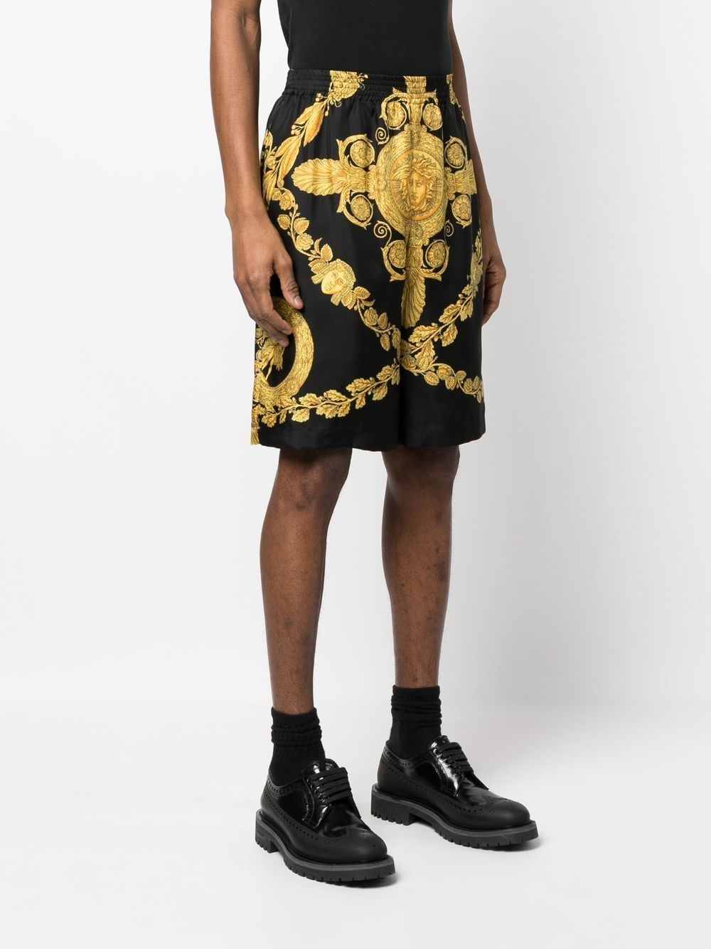 Barocco-print silk shorts - 3