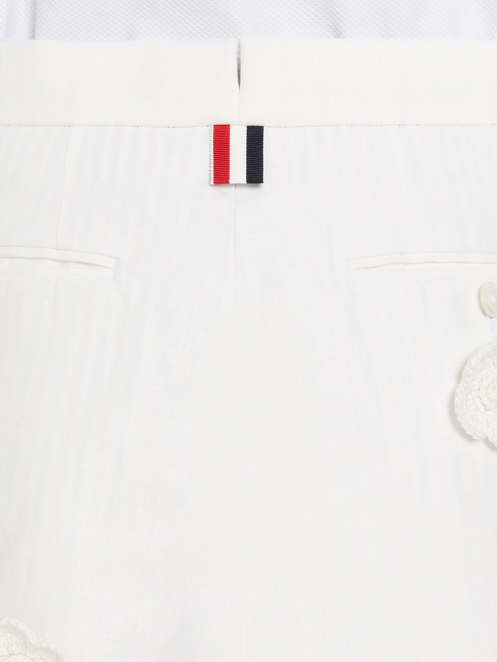 White Cotton Linen Floral Crochet Side Tab Short - 6