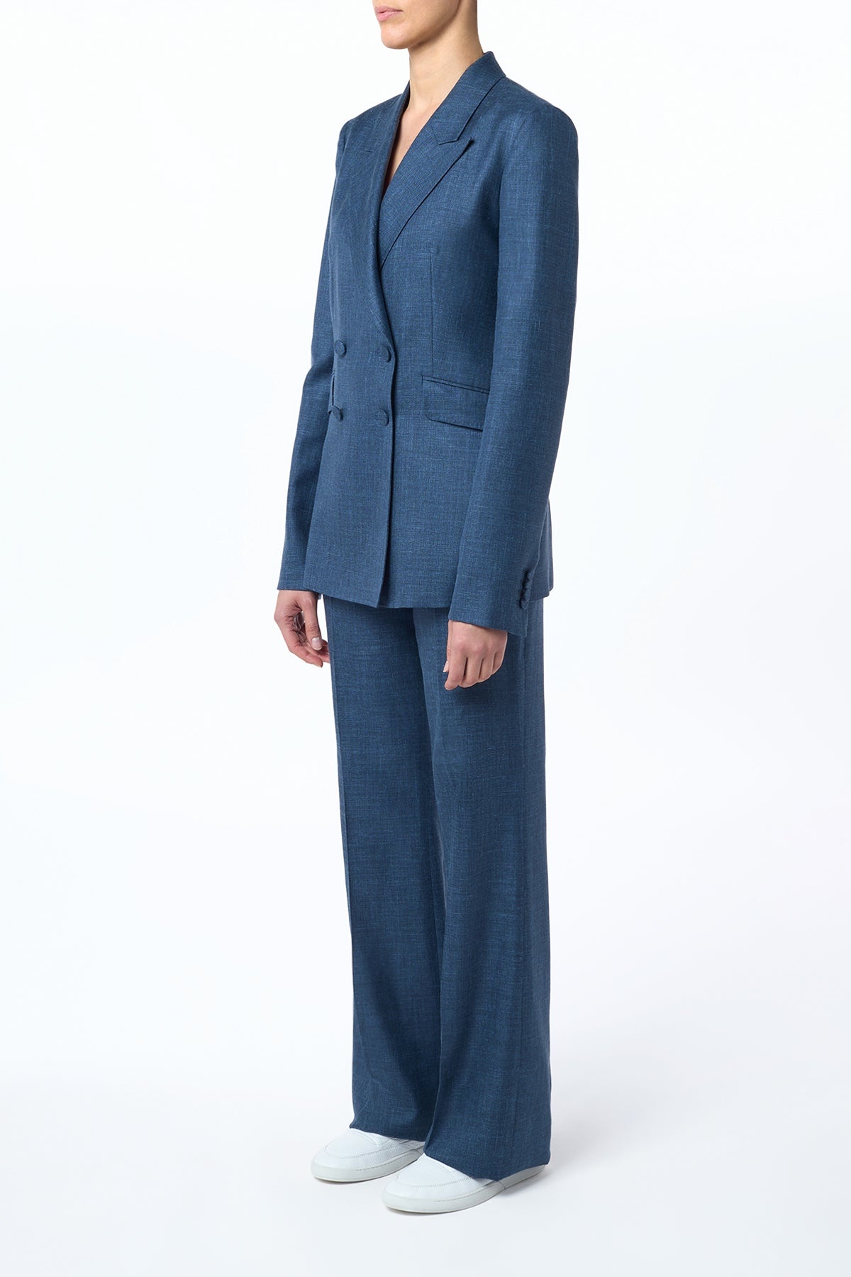 Angela Blazer in Denim Virgin Wool Silk with Linen - 3