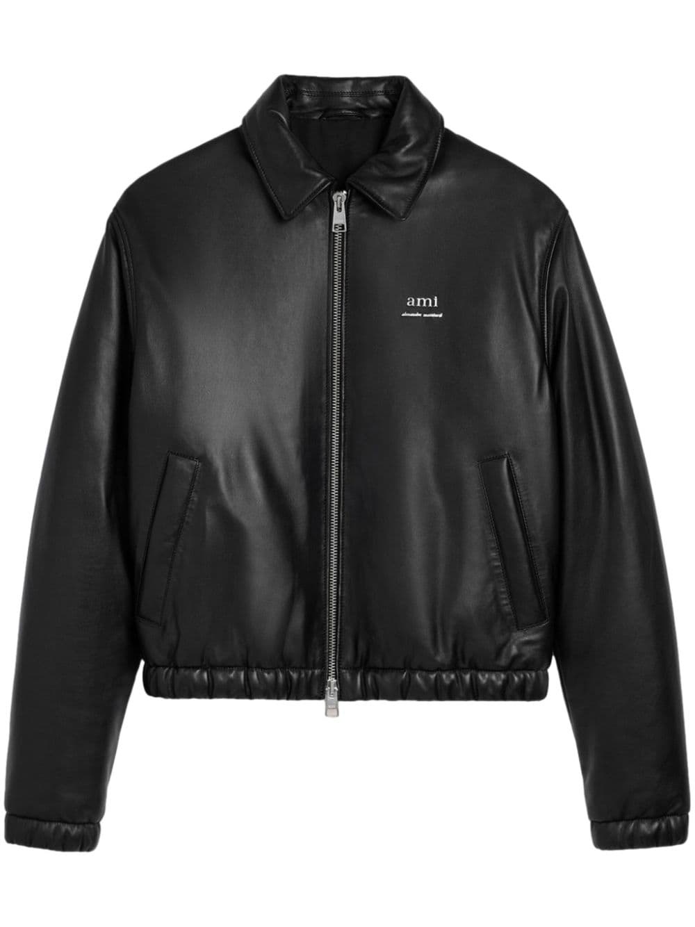 logo-lettering leather bomber jacket - 1