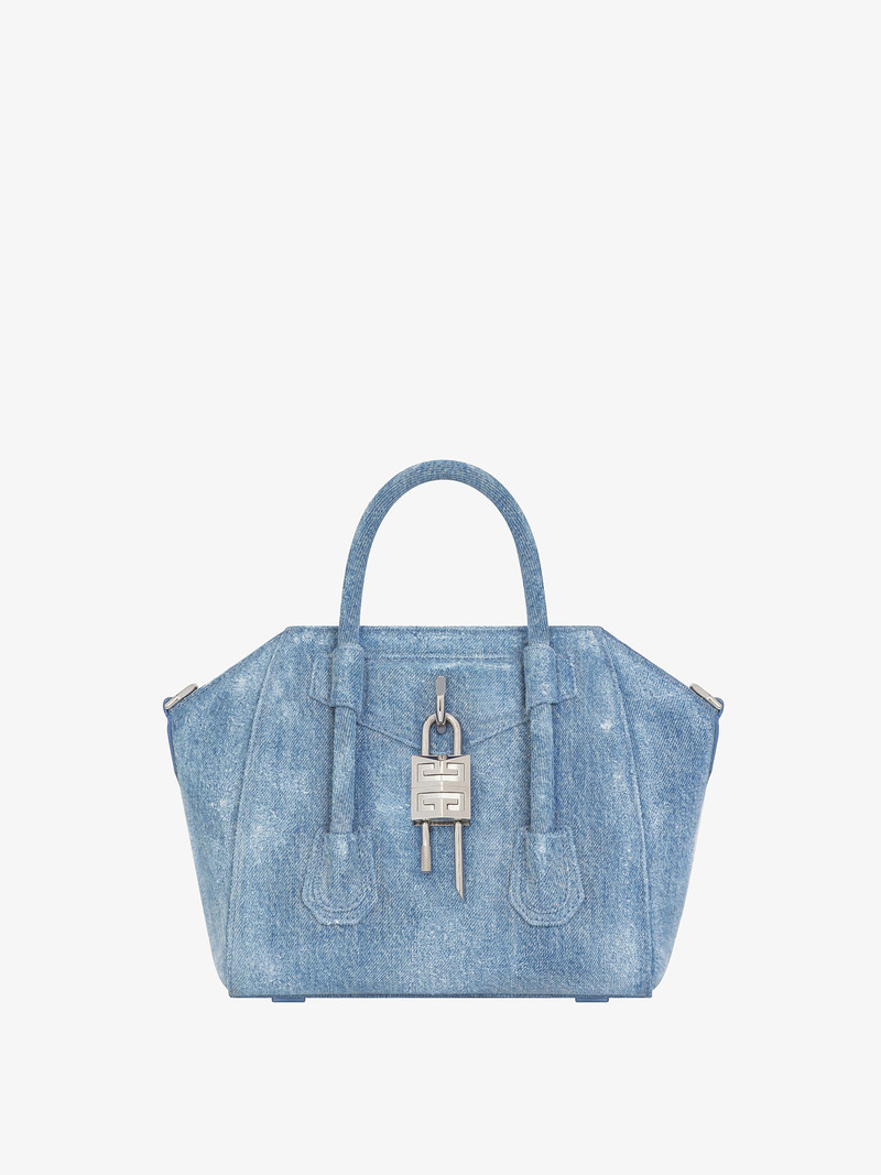 MINI ANTIGONA LOCK BAG IN WASHED DENIM 1