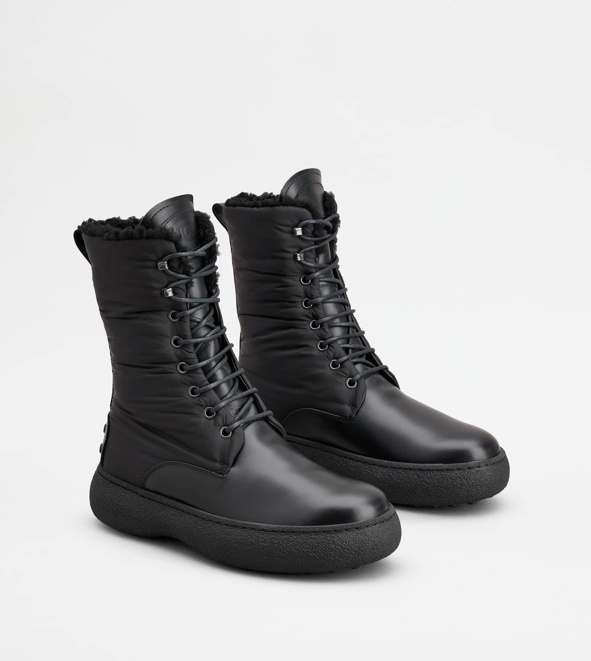 TOD'S W. G. LACE-UP ANKLE BOOTS IN LEATHER AND FABRIC - BLACK - 3