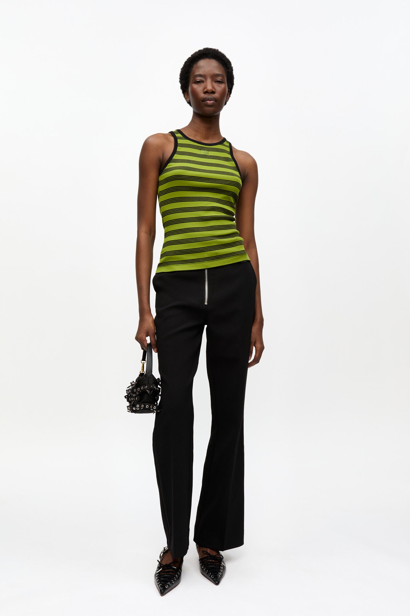 BLACK BONDED CREPE PANTS - 2