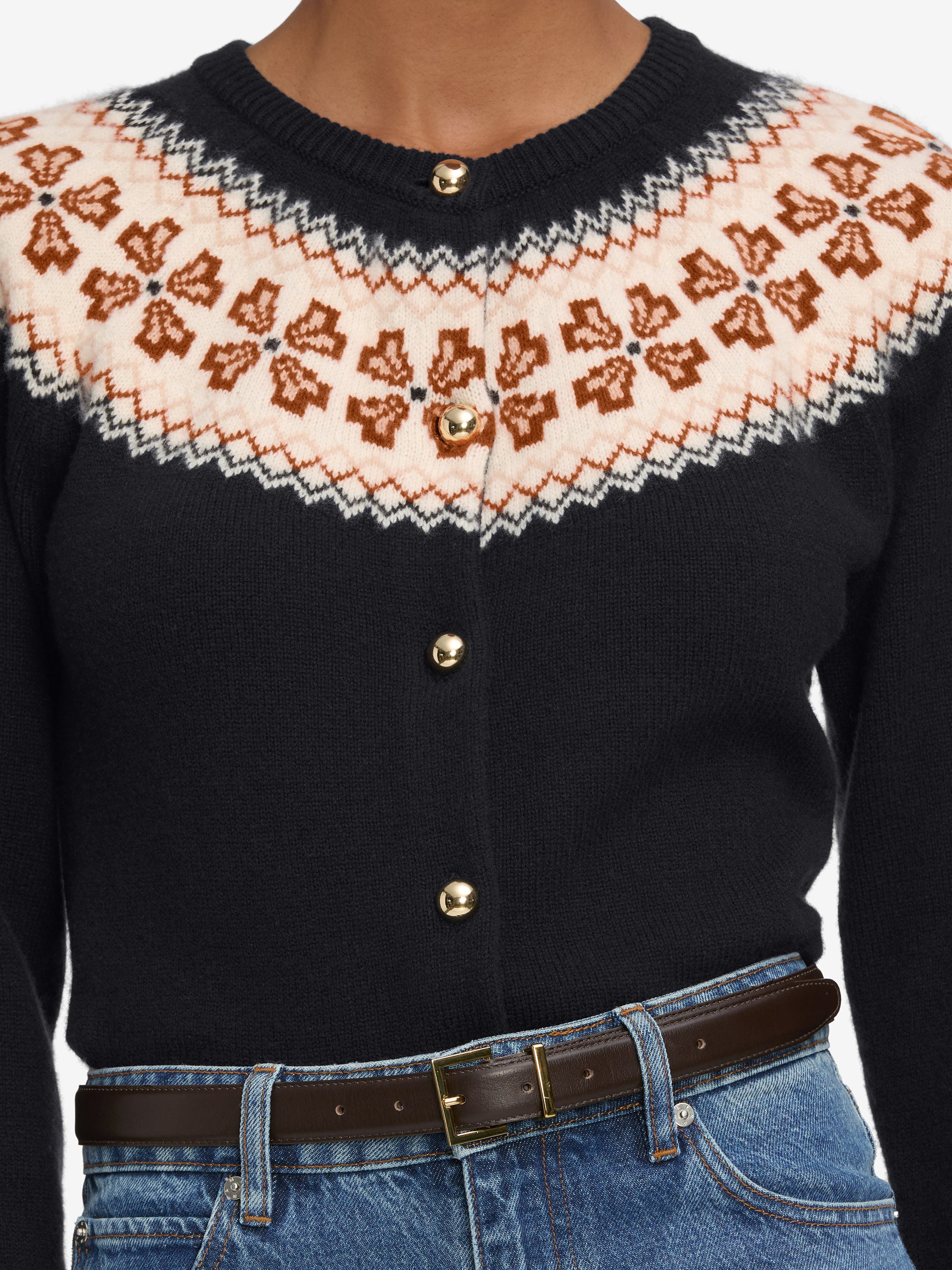 The Cashmere Fairisle Cardi in Navy - 4