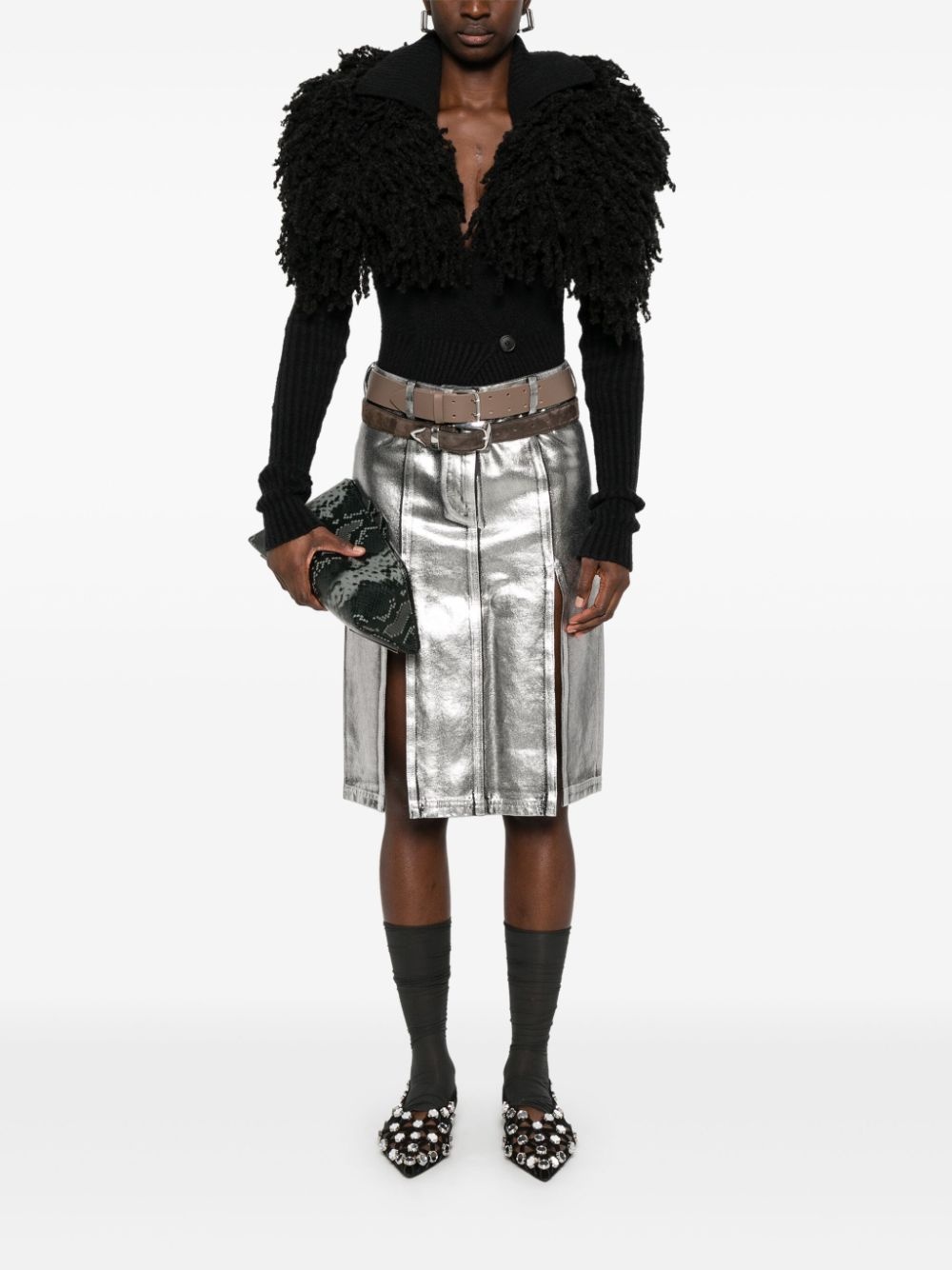 coated denim midi skirt - 2