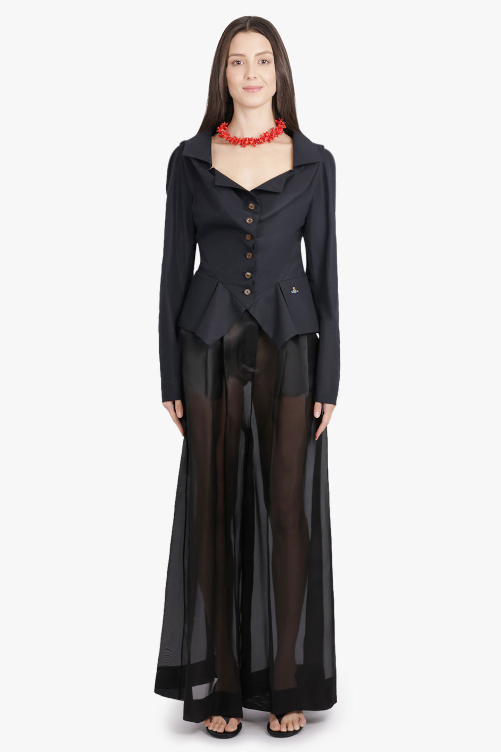 SHEER WIDE LEG EXTRA LONG PANT | BLACK - 4