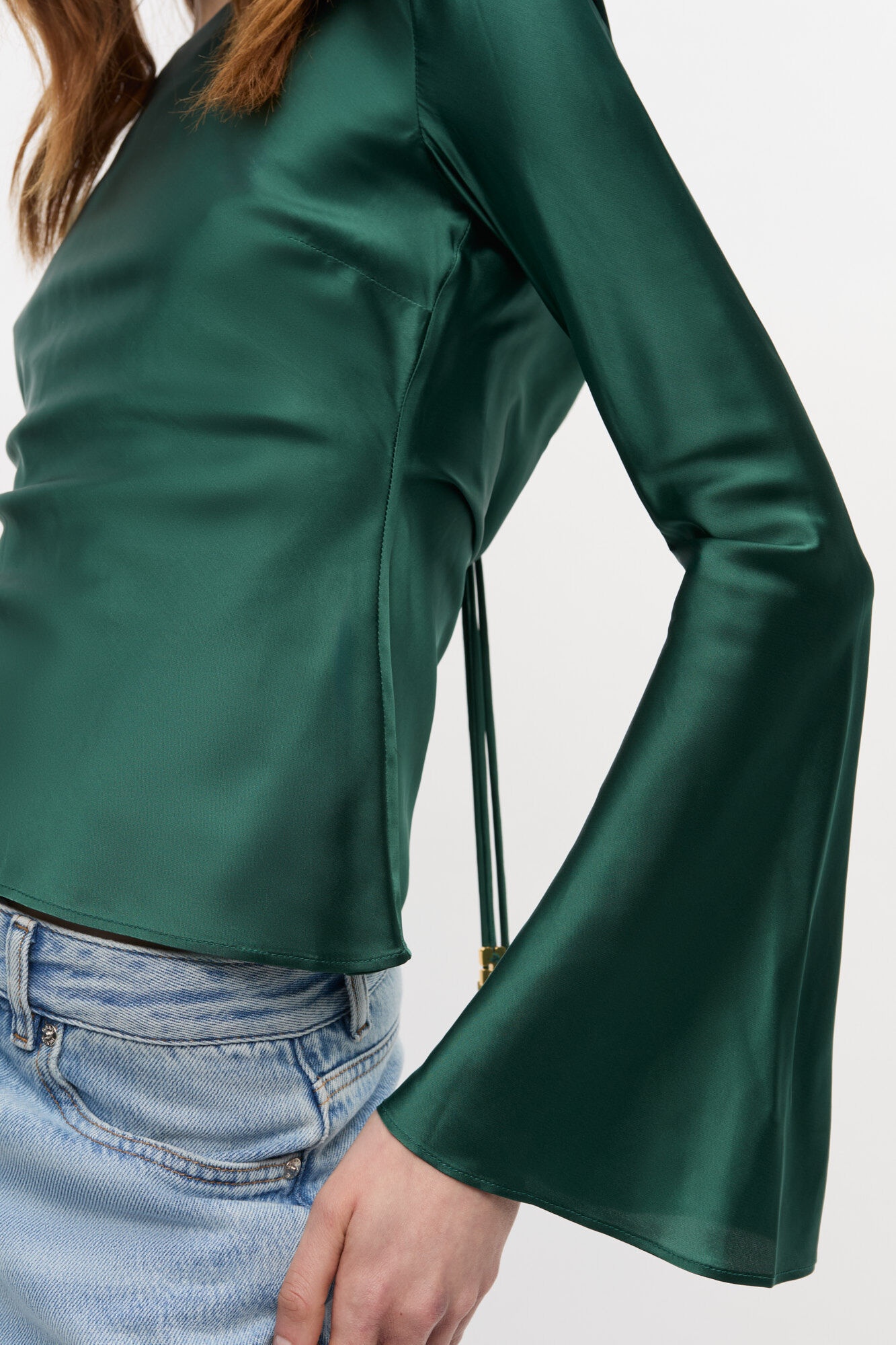 GREEN SATIN BLOUSE - 5