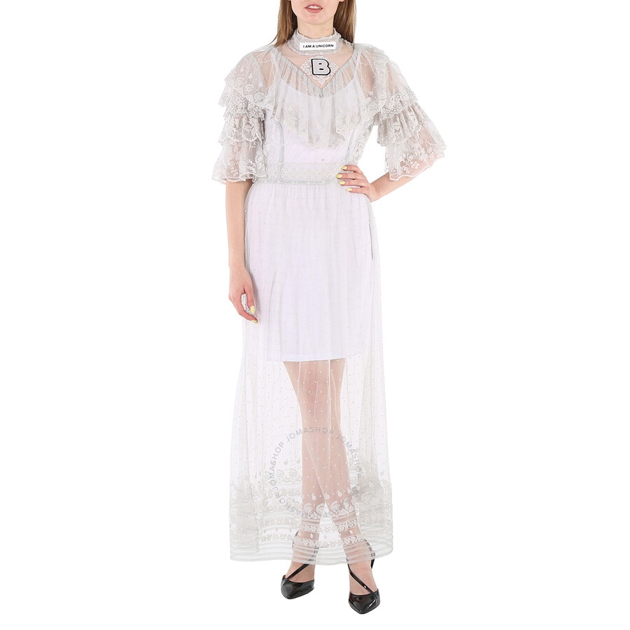 Burberry Ladies Light Pebble Grey Long Lace Dress, Brand Size 6 (US Size 4) - 4
