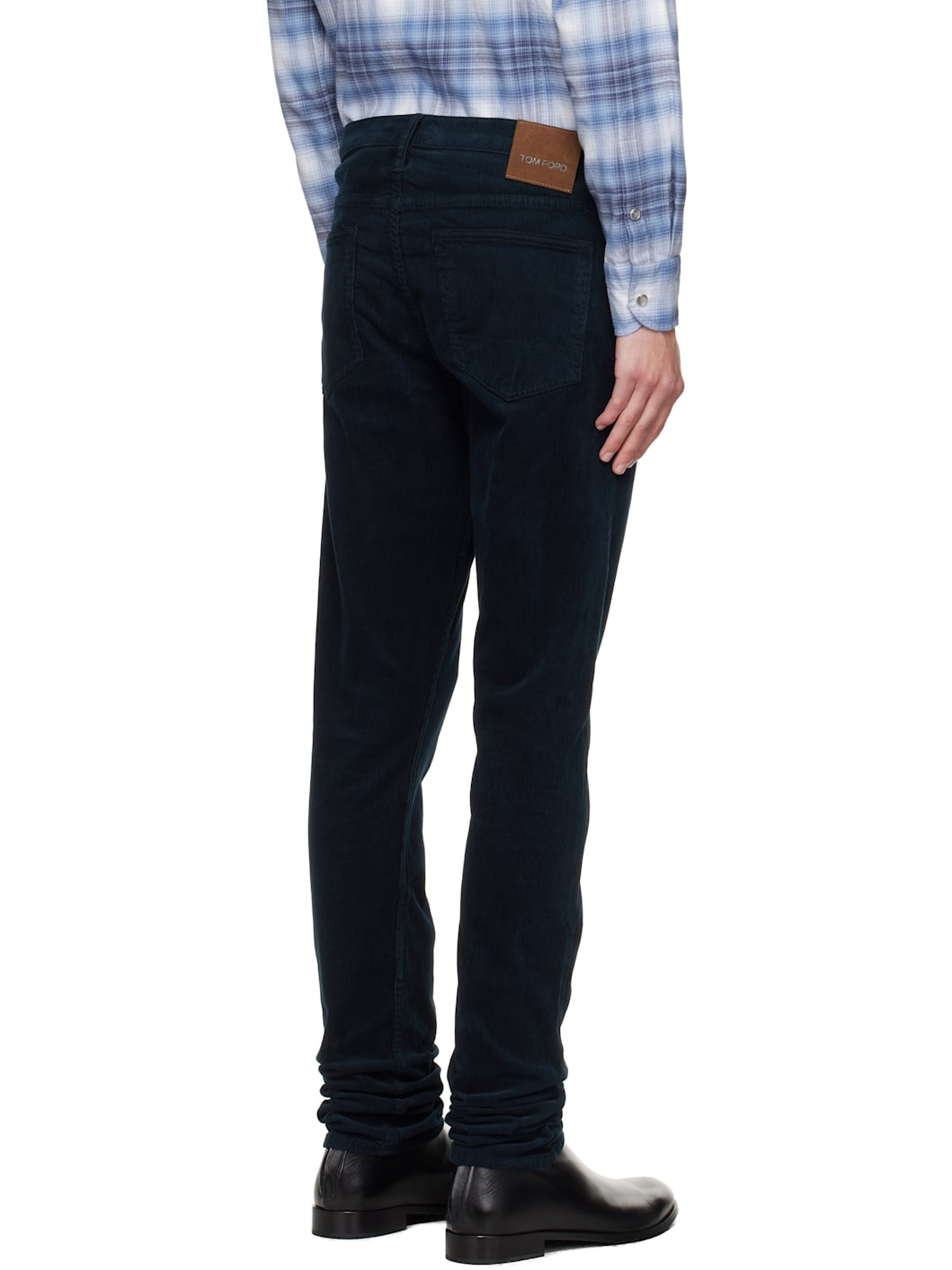 Navy 12 Waves Cord Stretch Slim Fit Trousers - 3