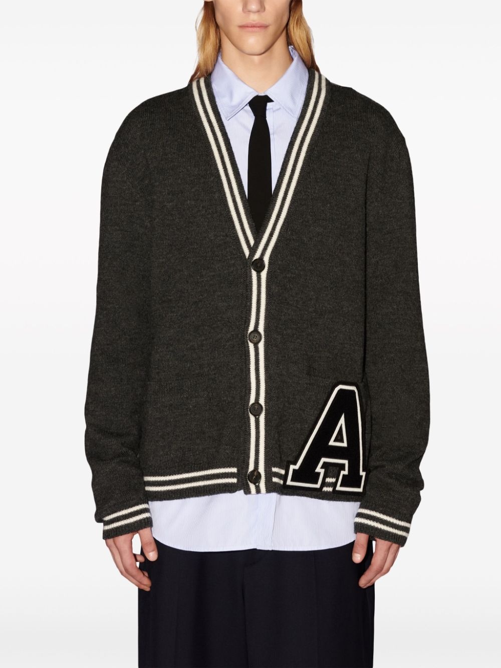 monogram-appliquÃ© wool cardigan - 4