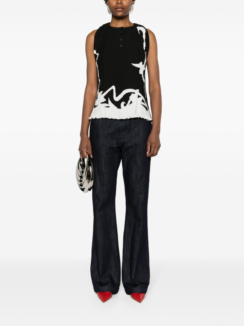 abstract-print pleated blouse - 2
