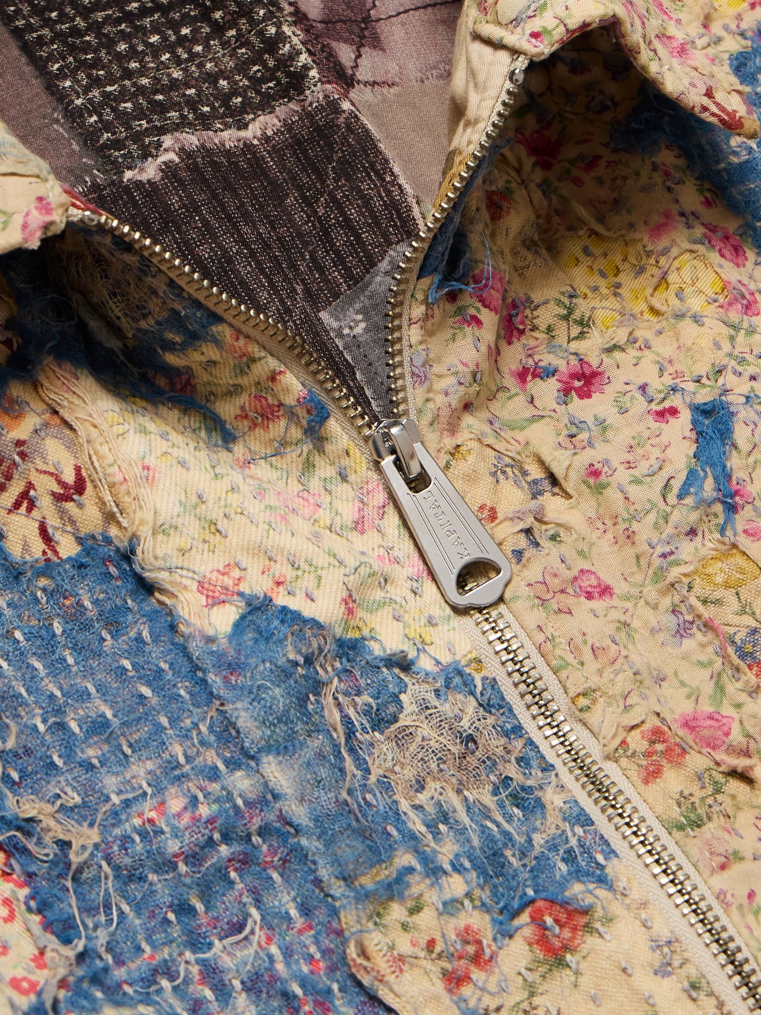 Boro Distressed Patchwork Cotton and Linen-Blend Zip-Up Jacket Beige - 4