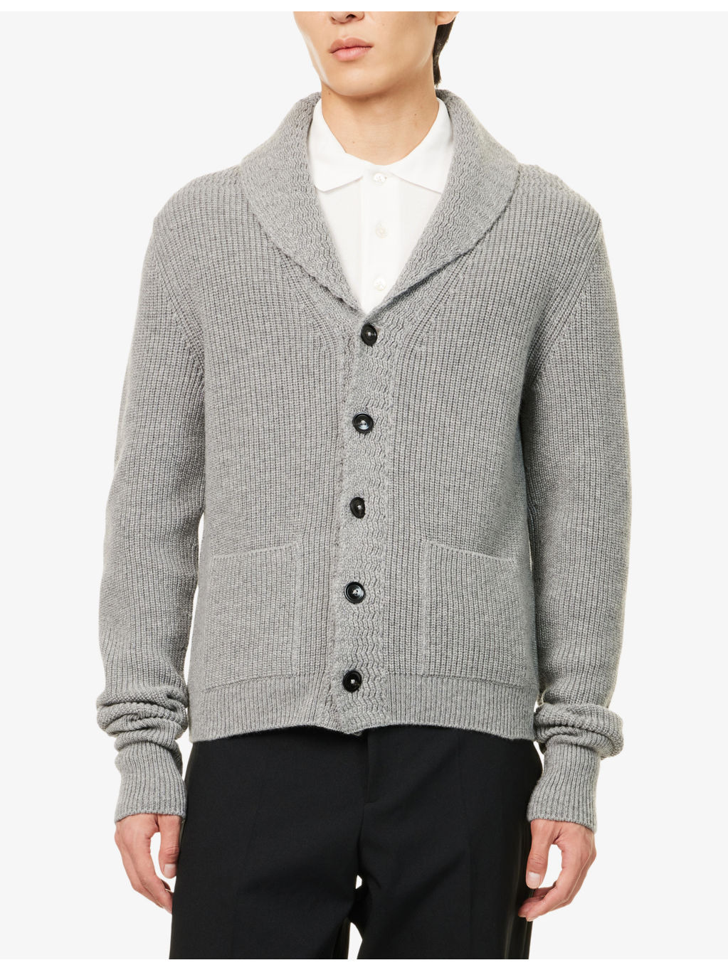 Shawl Ribbed Cashmere-Knit Cardigan - 3