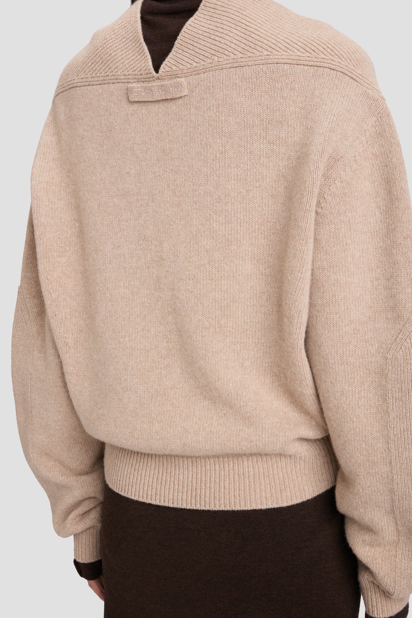 V-Neck Yoke Detail Jumper In Sand - 6