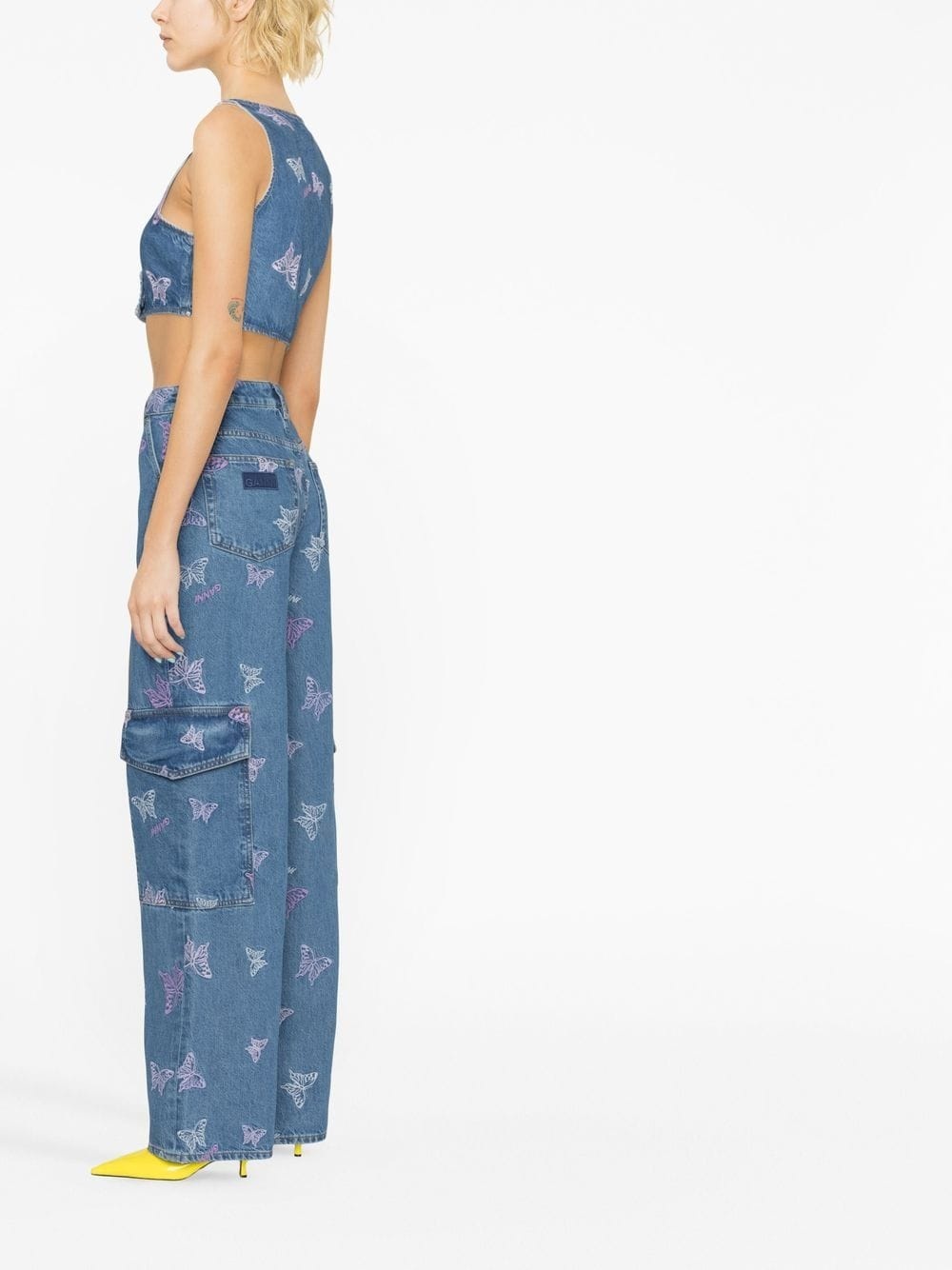 embroidered denim crop top - 3