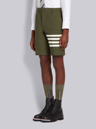 Thom Browne Dark Green Washed Cotton Canvas 4-Bar Unconstructed Chino Short outlook