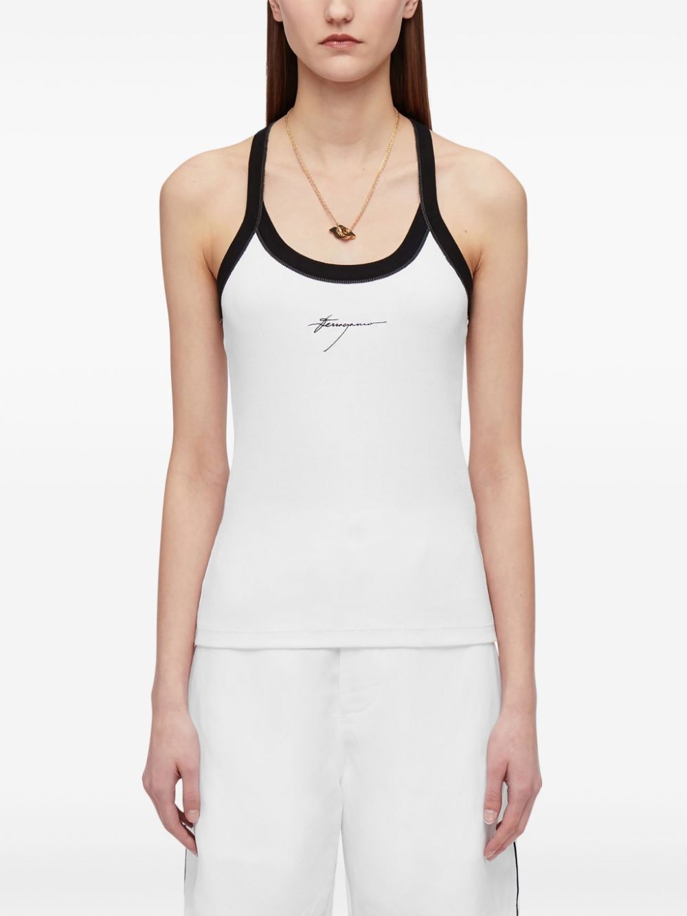 logo-embroidered cotton tank top - 3
