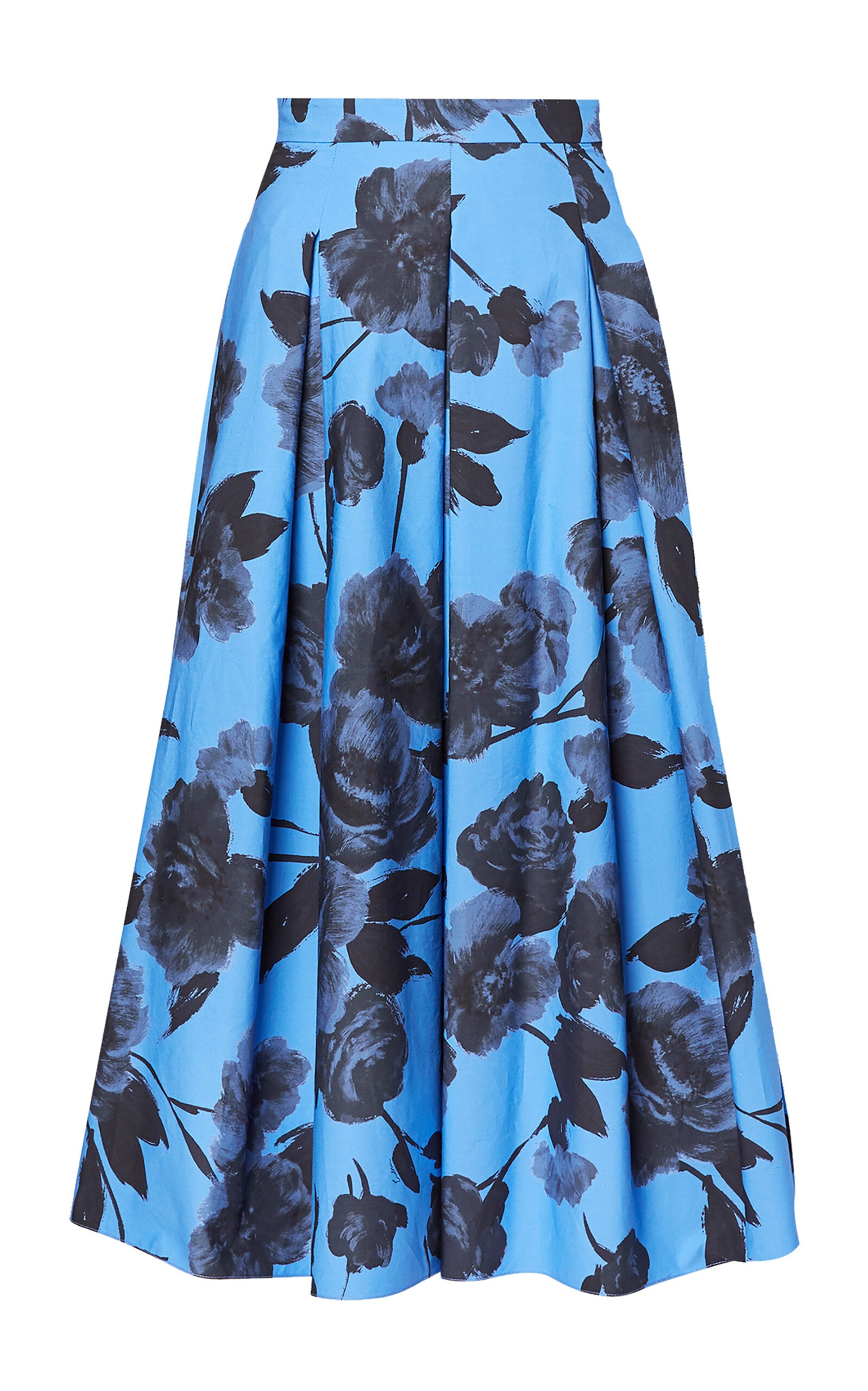 Cotton A-Line Midi Skirt blue - 1