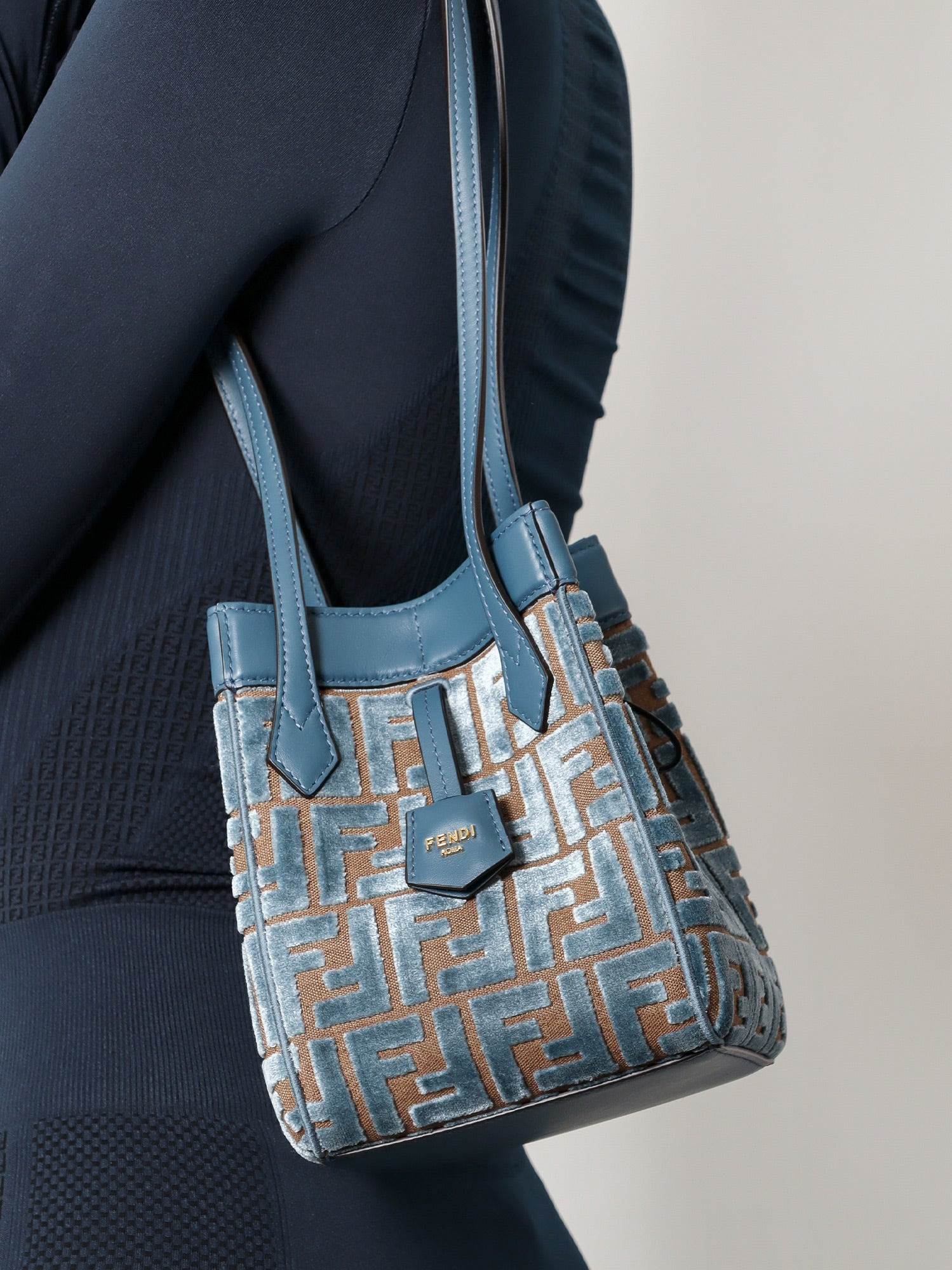 Fendi Women Convertible Bucket Bag In Velvet With All-Over Ff Logo - 2