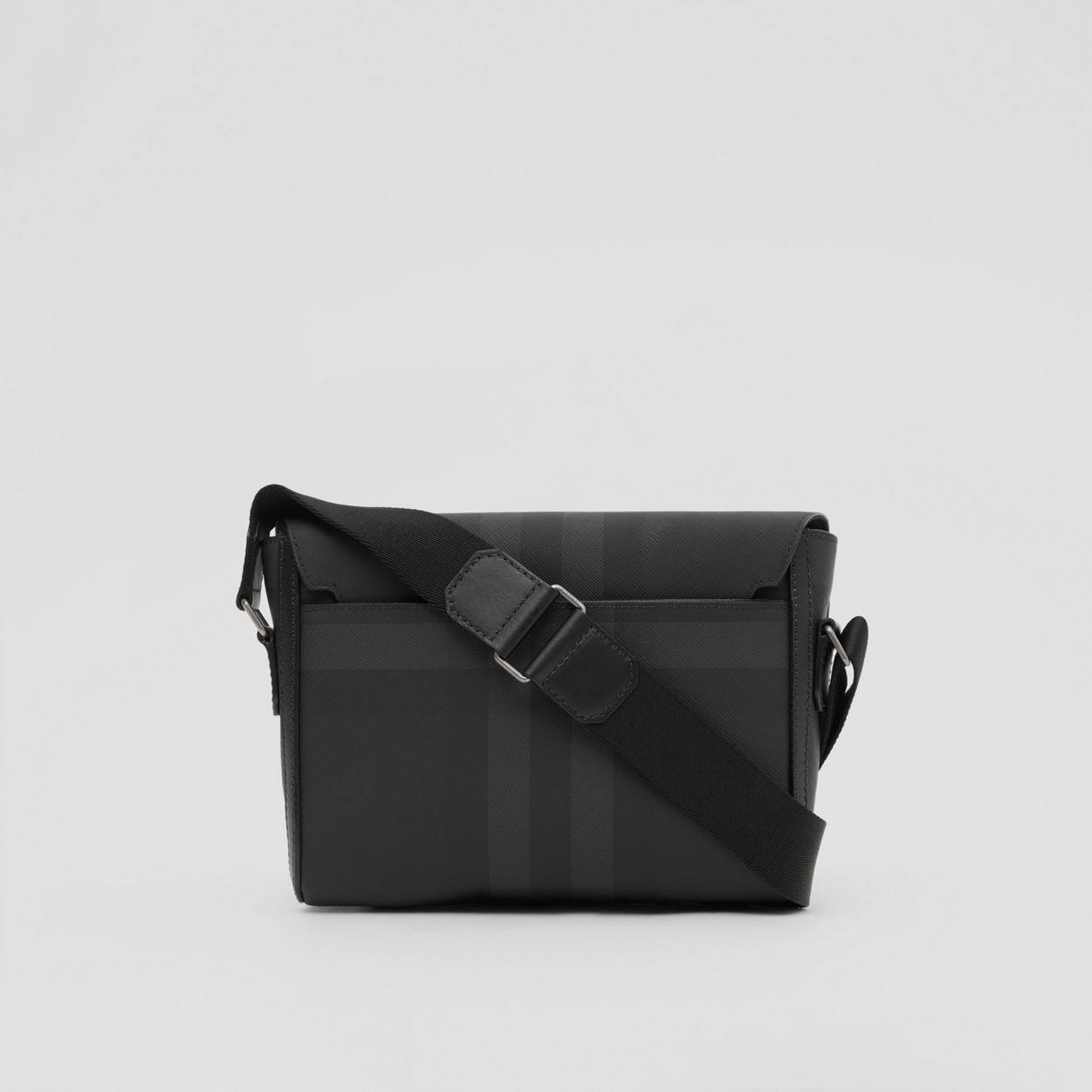 Charcoal Check and Leather Messenger Bag - 8