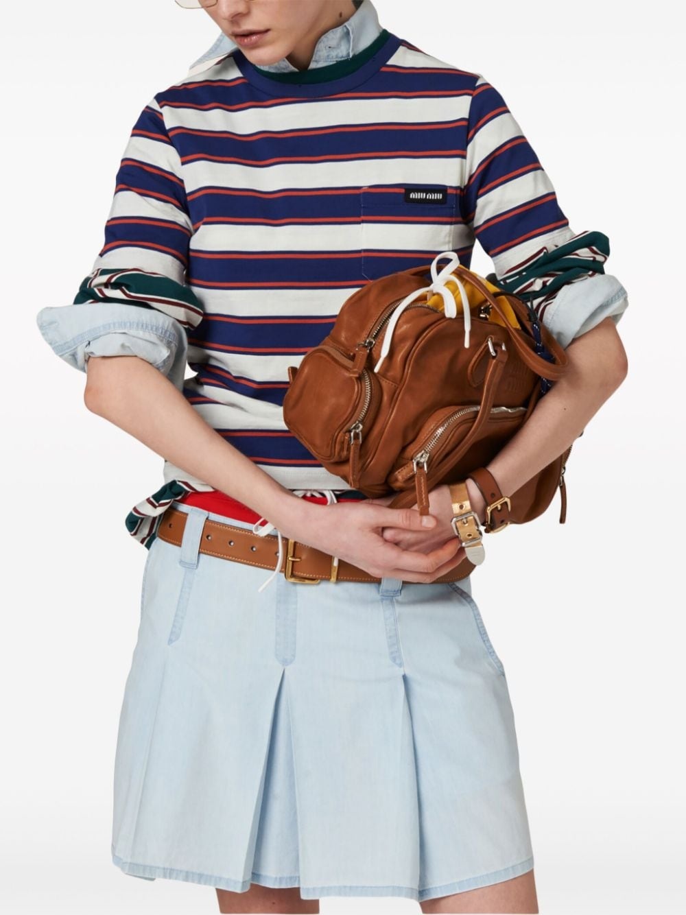 low-rise pleated chambray skirt - 5