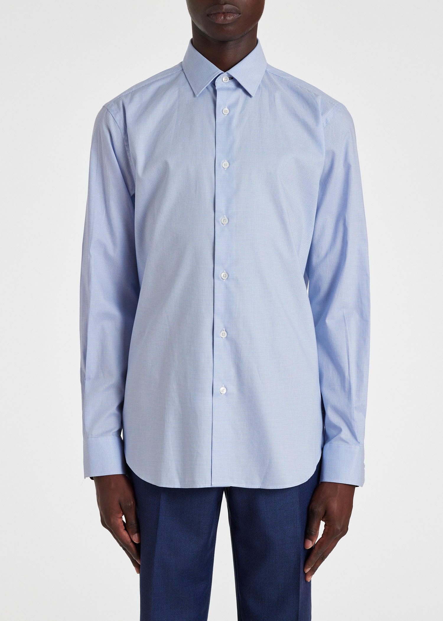 Tailored-Fit Light Blue 'Gingham' Easy Care Shirt - 3