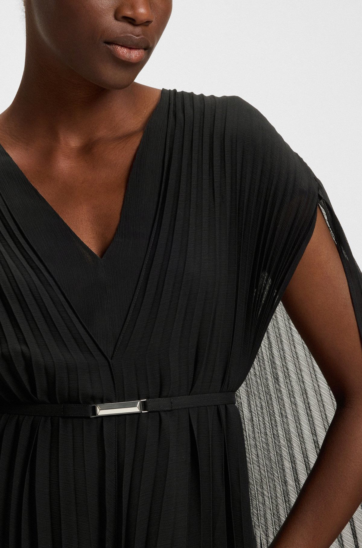 BELTED DRESS IN CRINKLE CHIFFON WITH OVERLAY - 6