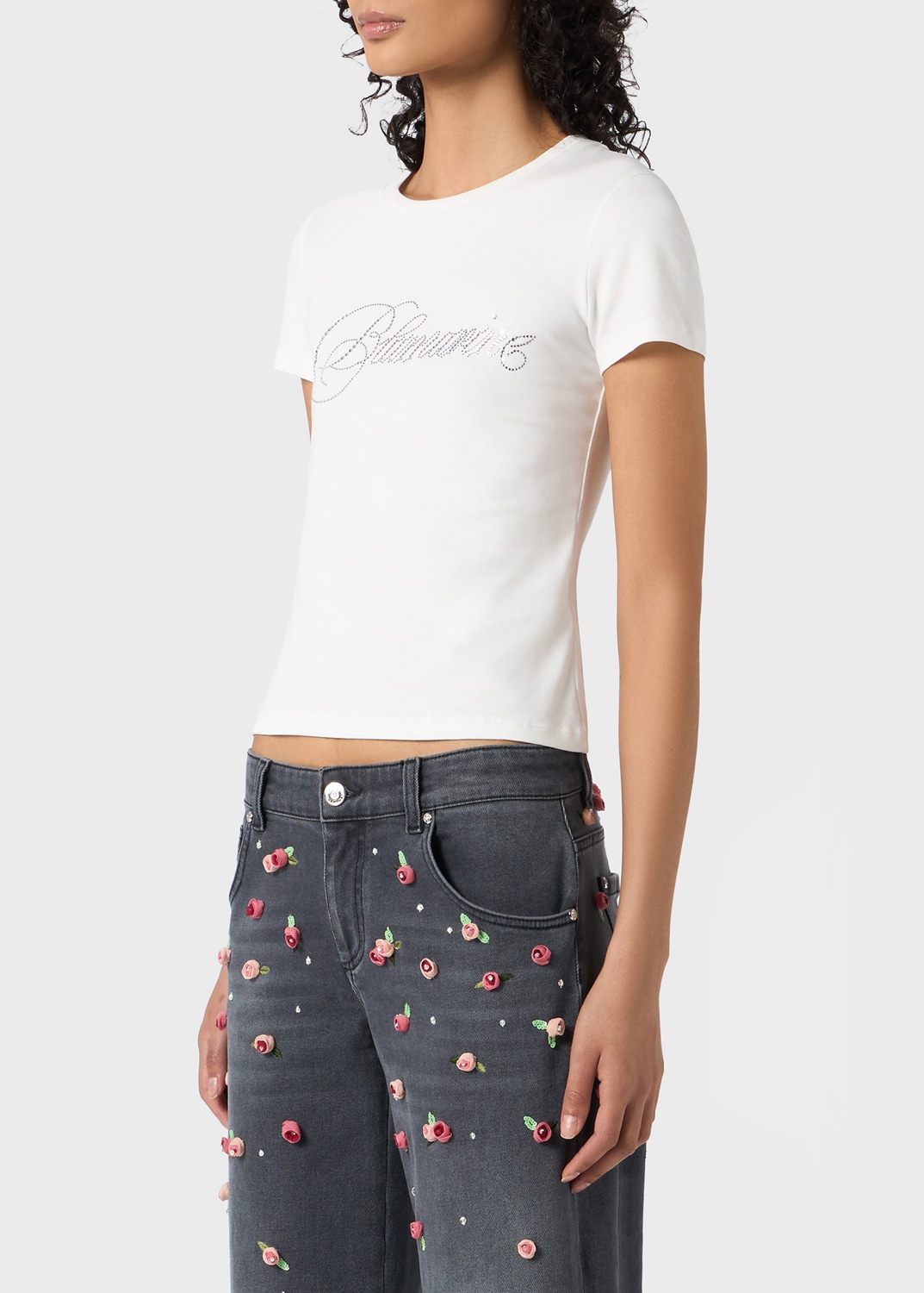 T-SHIRT WITH EMBROIDERY RHINESTONE BLUMARINE DETAILING - 5